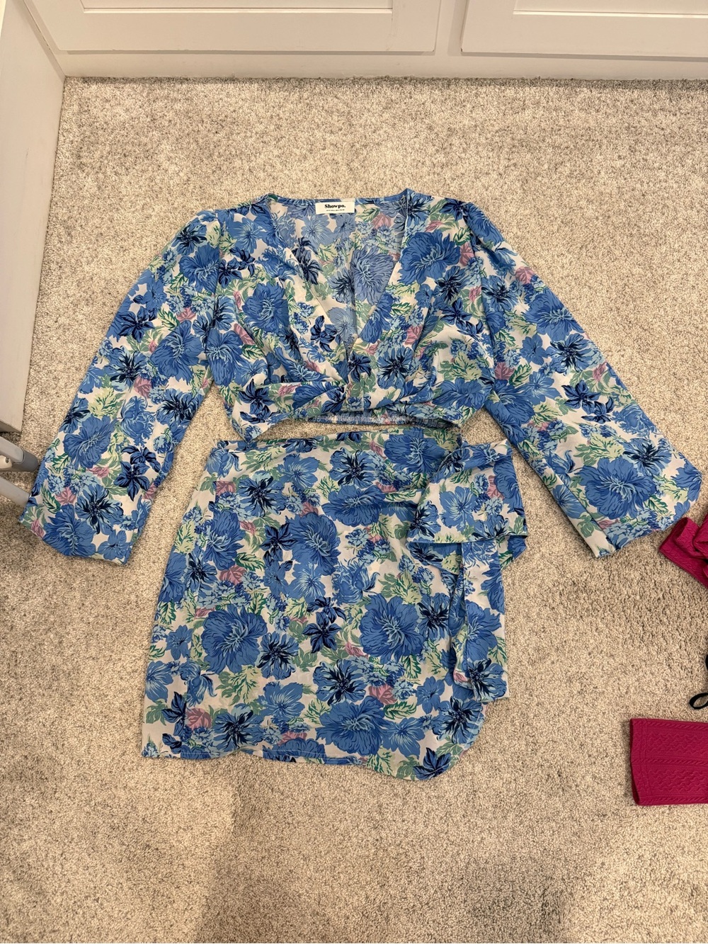 Showpo Blue Floral Wrap Top & Skirt Set